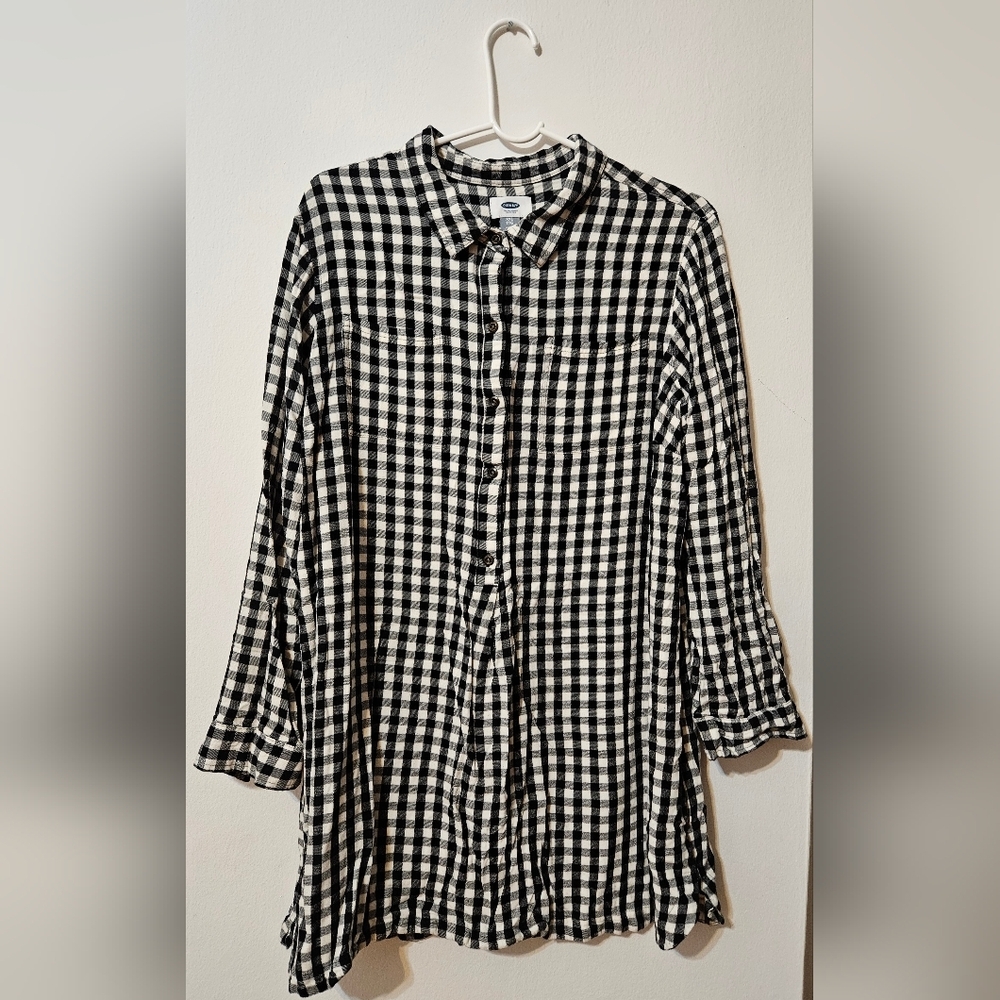 Old Navy Women's Plaid Black & White Checkered Tunic Size XXL Plus Size